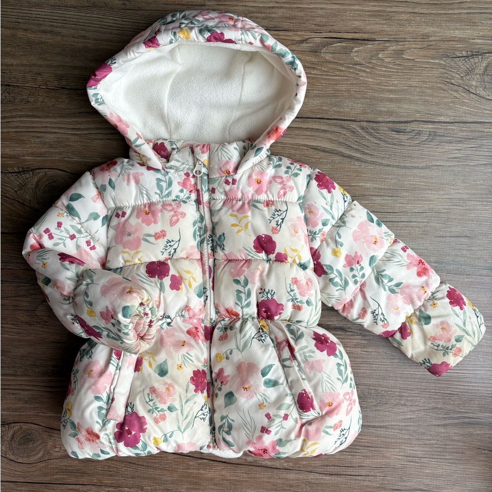 Primark ivory floral puffer jacket 9-12 months